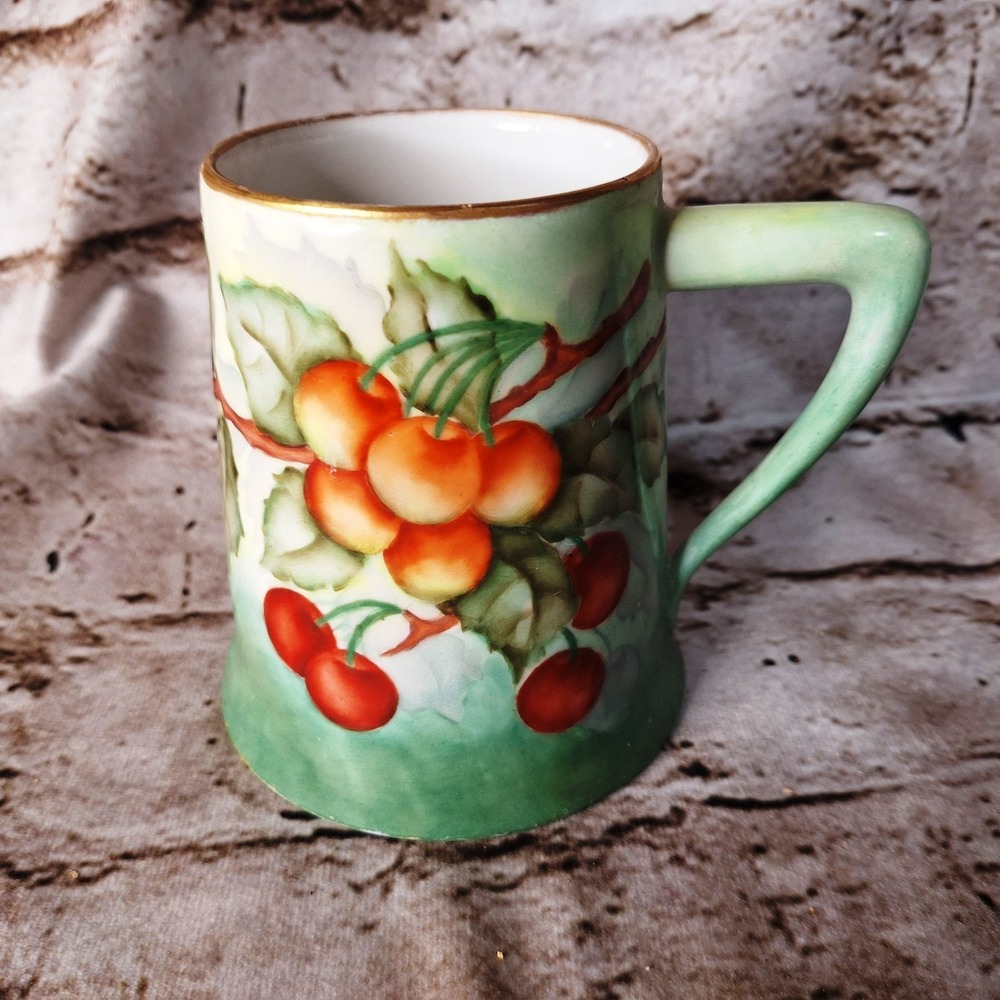 Very‎ early 1900s Antique Limoges porcelain ceramic mug Gold accents M.J.Algire